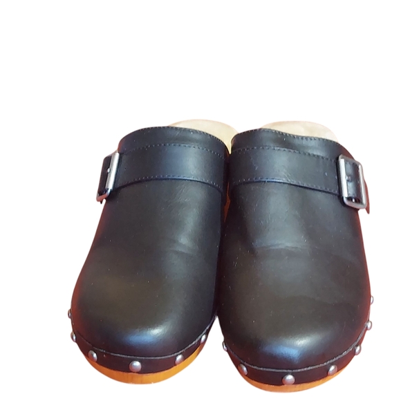 MIA Black Vegan Leather Silver Studded Clogs with Wooden Heel - Picture 3 of 14